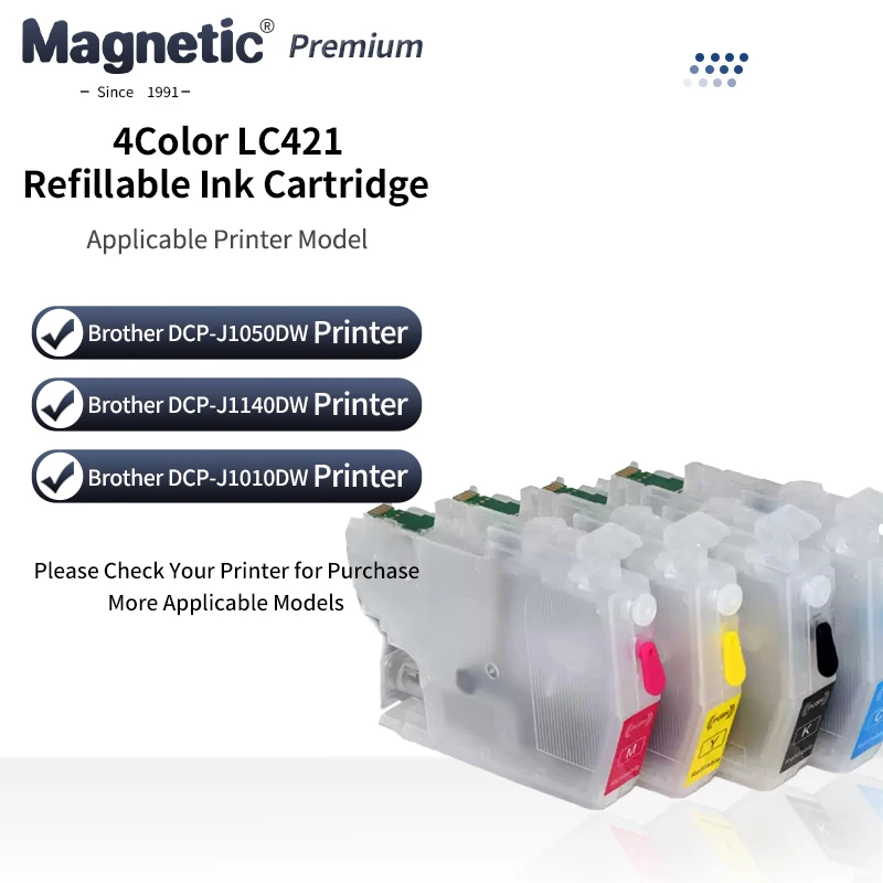 LC421 LC421XL Refillable Ink Cartridge With Chip For Brother DCP-J1050DW DCP-J1140DW MFC-J1010DW J1050 J1140 J1010 Printer
LC421 LC421XL Refillable Ink Cartridge With Chip For Brother DCP-J1050DW DCP-J1140DW MFC-J1010DW J1050 J1140 J1010 Printer