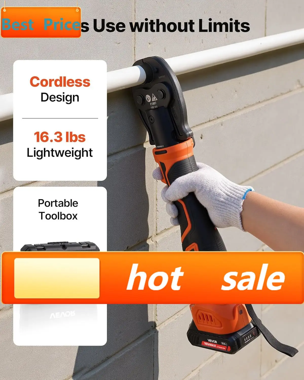 Cordless Mini Press Tool, 18V Electric Pipe Crimping Tool for 1/2", 3/4", 1" PEX Pipe Copper Rings, 24KN PEX Press Tool with 2pc
Cordless Mini Press Tool, 18V Electric Pipe Crimping Tool for 1/2", 3/4", 1" PEX Pipe Copper Rings, 24KN PEX Press Tool with 2pc