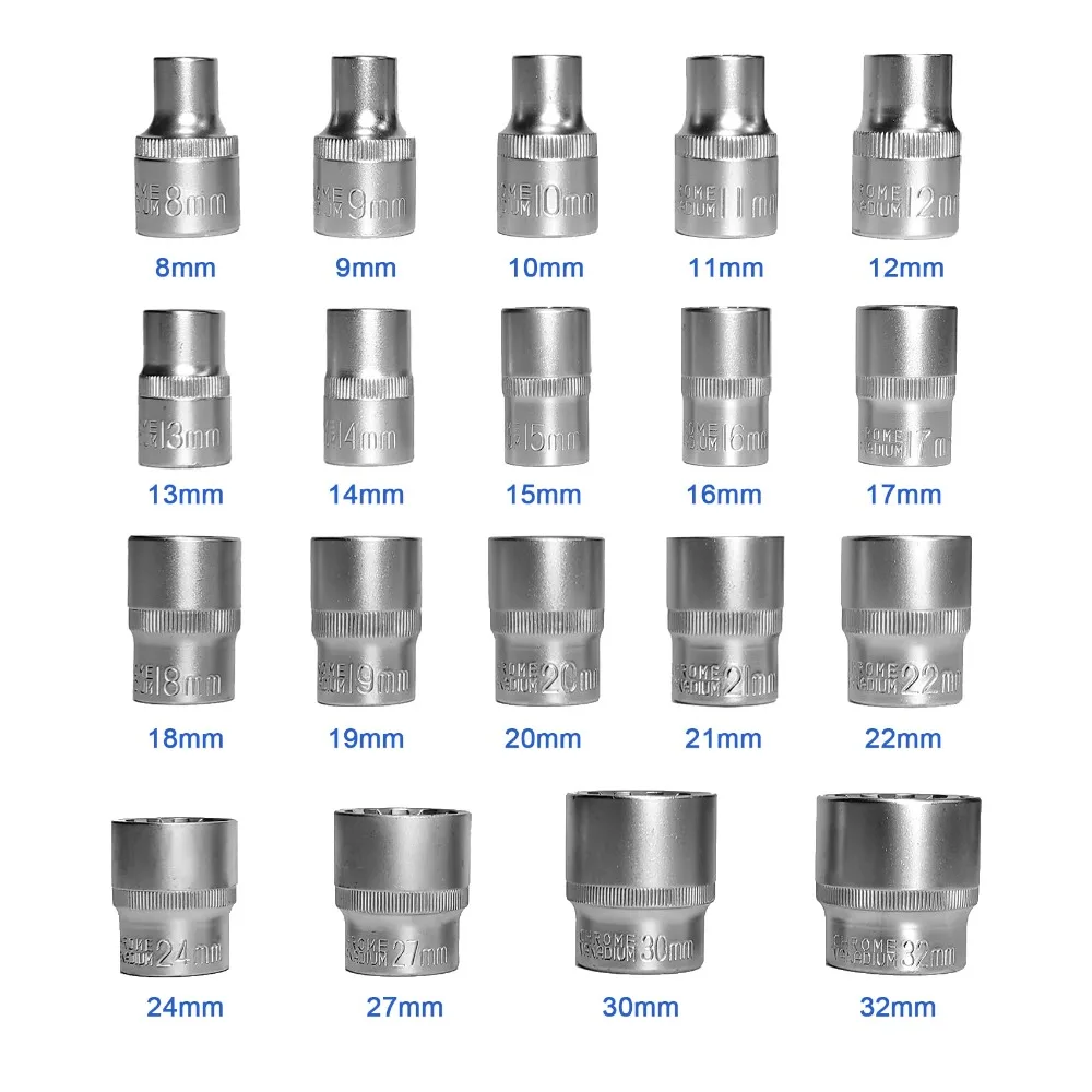 19 Pcs High Quality Metric Spline Set 8-32mm Cr-V 12 Point Set 1/2" Drive 6-Angle Wrench Set Repair Tool
19 Pcs High Quality Metric Spline Set 8-32mm Cr-V 12 Point Set 1/2" Drive 6-Angle Wrench Set Repair Tool