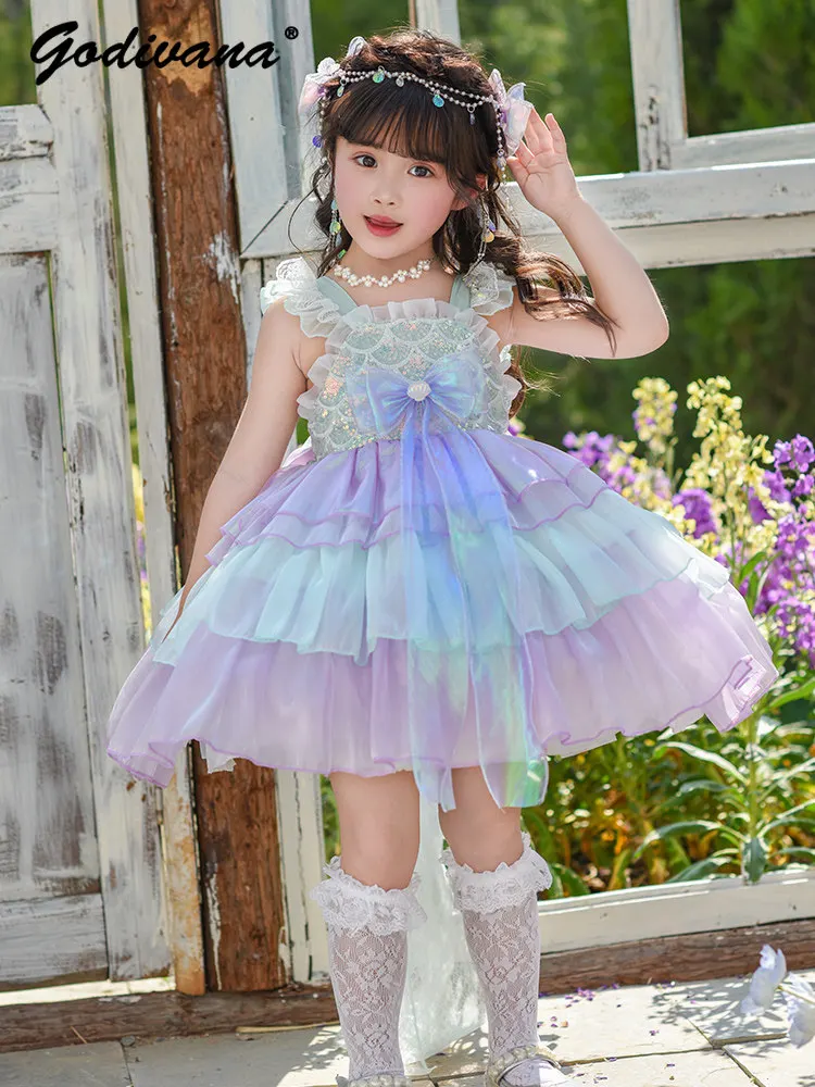 Little Girls Mermaid Princess Lolita Dress Kids 2026 New Summer Fashion Lace Trim Mesh Sequined Bow Train Party Tutu Dresses
Little Girls Mermaid Princess Lolita Dress Kids 2026 New Summer Fashion Lace Trim Mesh Sequined Bow Train Party Tutu Dresses