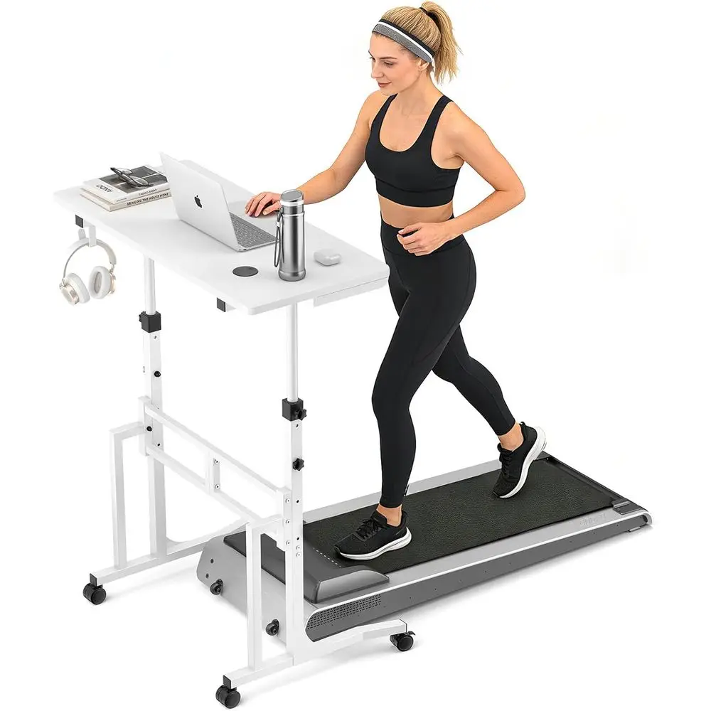 White Adjustable Standing Desk with Wheels and Exercise Options
White Adjustable Standing Desk with Wheels and Exercise Options