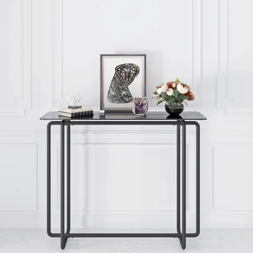 Console Table Single Layer Tempered Glass Rectangular Porch Table Black Leg Double Tempered Glass Tea Table,Black
Console Table Single Layer Tempered Glass Rectangular Porch Table Black Leg Double Tempered Glass Tea Table,Black