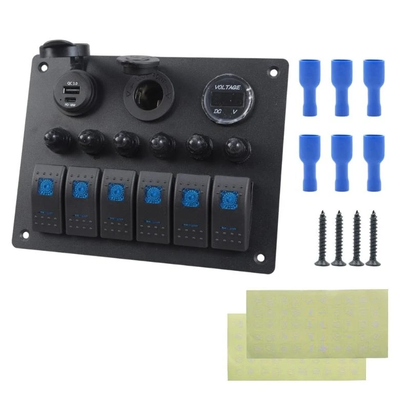 Waterproof 6 Buttons Switches Panel with Digital Display & USB Power Adapter 6 Gang Switches Panel for Trucks Car
Waterproof 6 Buttons Switches Panel with Digital Display & USB Power Adapter 6 Gang Switches Panel for Trucks Car