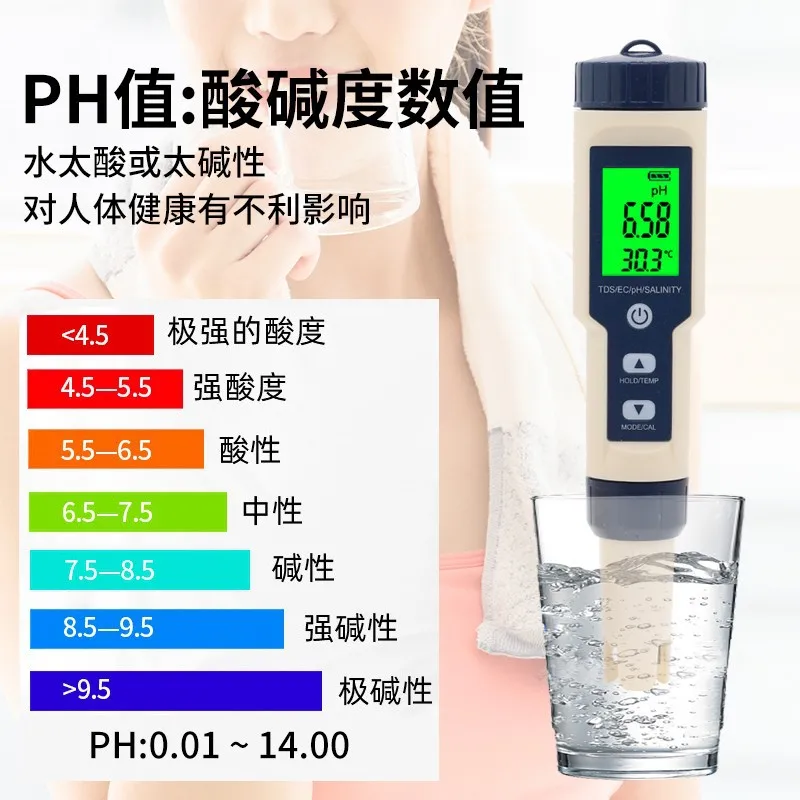 5-In-1 PH Meter PH ECTDS Temperature, Salinity, Conductivity, Water Quality Test Pen, Aquaculture Detector, Backlight
5-In-1 PH Meter PH ECTDS Temperature, Salinity, Conductivity, Water Quality Test Pen, Aquaculture Detector, Backlight
