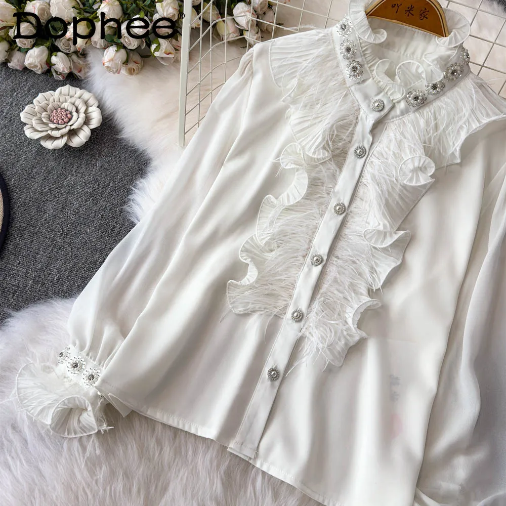 French High-end Bead Petal Collar Long-sleeved Shirt Spring and Summer New Temperament Celebrity Shirt Womens Tops and Blouses
French High-end Bead Petal Collar Long-sleeved Shirt Spring and Summer New Temperament Celebrity Shirt Womens Tops and Blouses