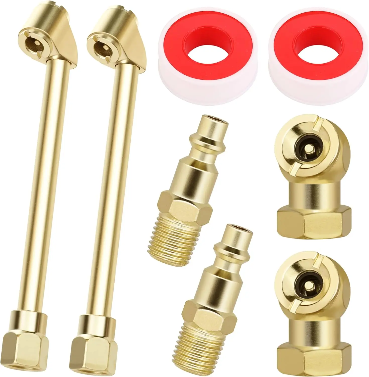 8-Piece Heavy Duty Air Chuck Set with Dual Head and Ball Chucks for Tire Inflation, Includes Male Plugs and Thread Tape
8-Piece Heavy Duty Air Chuck Set with Dual Head and Ball Chucks for Tire Inflation, Includes Male Plugs and Thread Tape