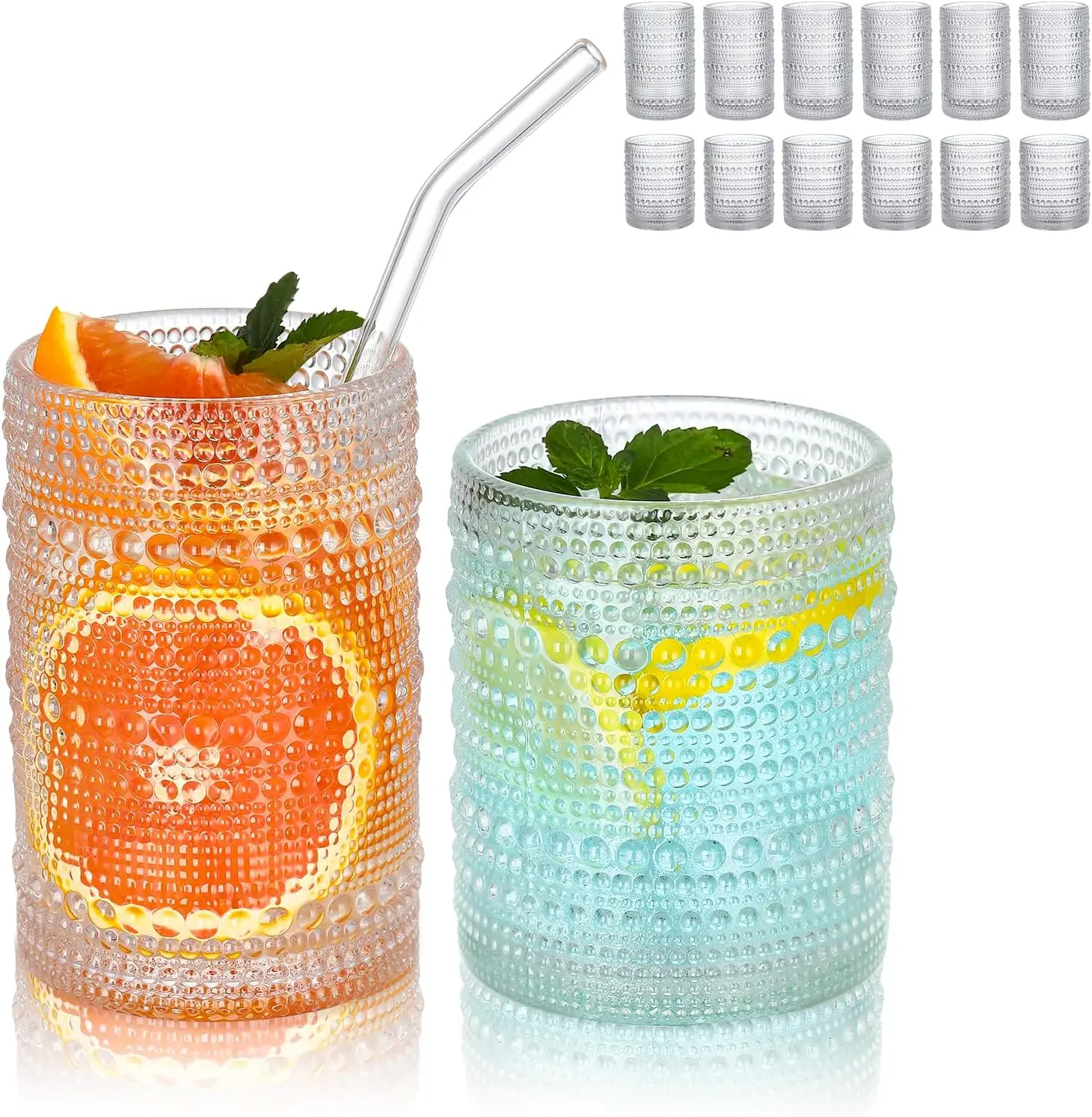 Vintage Hobnail Drinking Glasses Set of 12, 12oz & 15oz Clear Tumbler for Cocktails, Beer, Juice
Vintage Hobnail Drinking Glasses Set of 12, 12oz & 15oz Clear Tumbler for Cocktails, Beer, Juice
