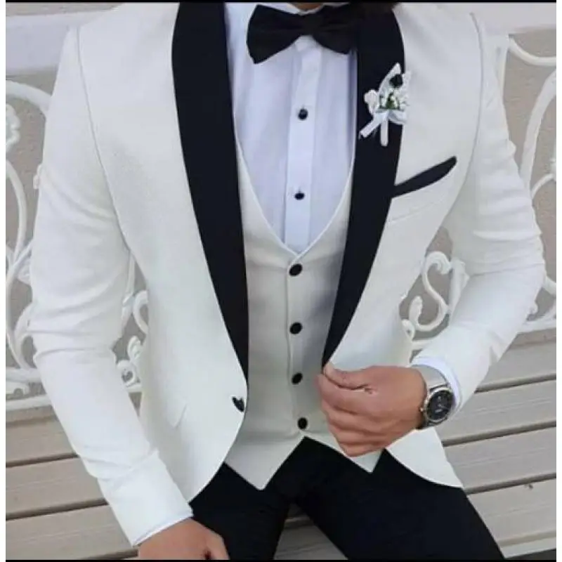 2023 Latest Coat Pant Designs White Men Suit Black Shawl Lapel Formal Tuxedos Wedding Suit For Men Prom Party Dress With Pants
2023 Latest Coat Pant Designs White Men Suit Black Shawl Lapel Formal Tuxedos Wedding Suit For Men Prom Party Dress With Pants