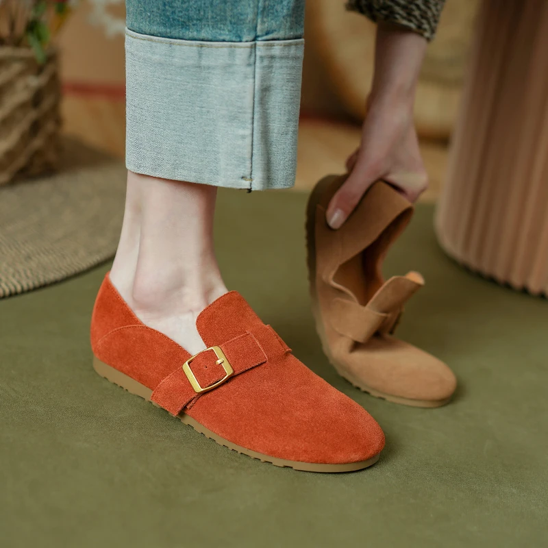 Fashionable matte leather round toe deep mouth comfortable flat bottom belt buckle decorated slip-on shoes for women
Fashionable matte leather round toe deep mouth comfortable flat bottom belt buckle decorated slip-on shoes for women