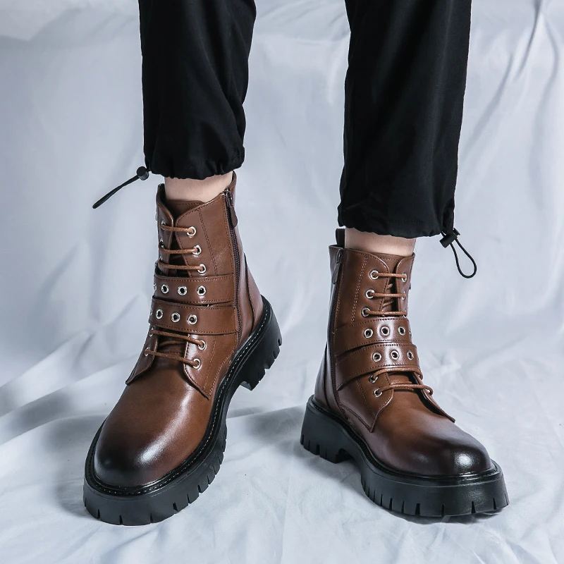 Autumn and Winter Men Thick Soled Zipper Motorcycle Boots Height Increasing Anti Slip Casual Fashionable Mid Top Boots
Autumn and Winter Men Thick Soled Zipper Motorcycle Boots Height Increasing Anti Slip Casual Fashionable Mid Top Boots