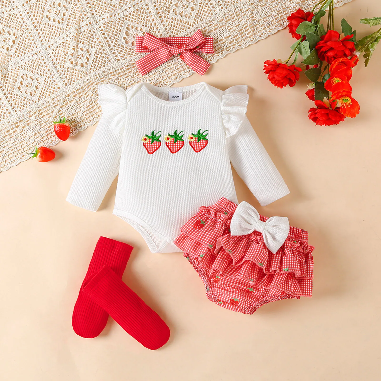 Baby Girl 4 Piece Set Waffle Fabric Cute Strawberry Printed Long Sleeve Top Skirt Hairband Socks Infant Toddler Bodysuit Suit
Baby Girl 4 Piece Set Waffle Fabric Cute Strawberry Printed Long Sleeve Top Skirt Hairband Socks Infant Toddler Bodysuit Suit
