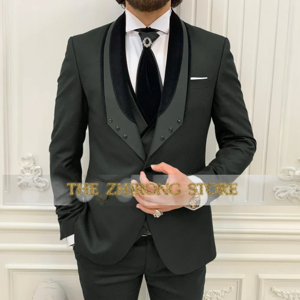 Haute Couture Men's Suit Dark Green 3pcs Set Black Slim Fit Velvet Shaw Lapel Jacket Vest Pants Wedding Prom Party Outfit
Haute Couture Men's Suit Dark Green 3pcs Set Black Slim Fit Velvet Shaw Lapel Jacket Vest Pants Wedding Prom Party Outfit