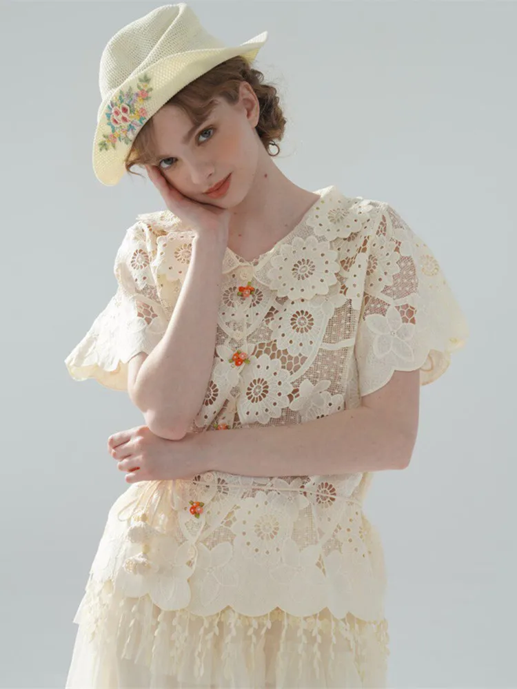 96cm Bust Spring Summer Lace Shirts Tops Women French Elegant Handmade 3D Floral Cutwork All-Over Embroidered Lace Sweet Blouses
96cm Bust Spring Summer Lace Shirts Tops Women French Elegant Handmade 3D Floral Cutwork All-Over Embroidered Lace Sweet Blouses