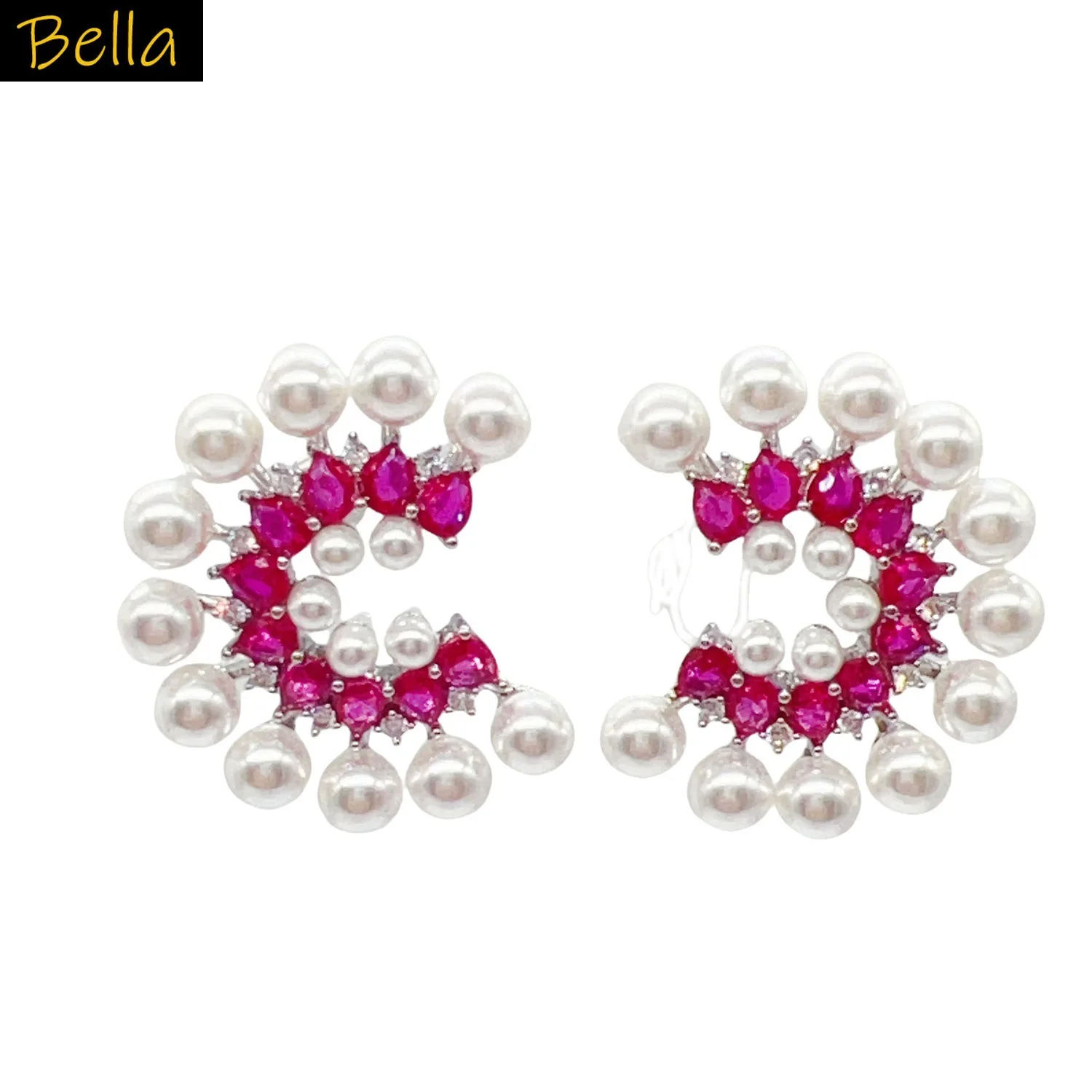 symmetric pearls stud earrings for women half round blue green fushia zirconia firework radial earrings
symmetric pearls stud earrings for women half round blue green fushia zirconia firework radial earrings
