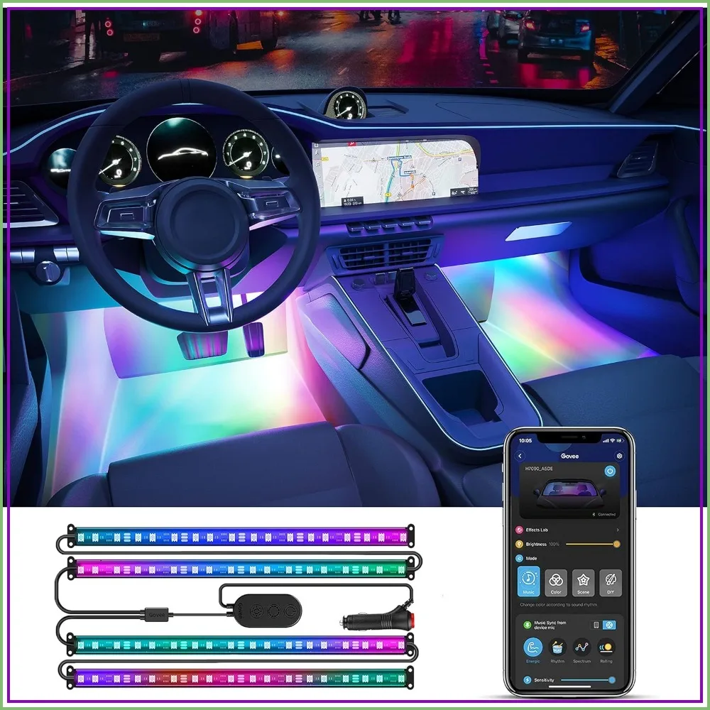 RGBIC Car LED Strip Lights, Smart Interior Lights with APP Control, 4 Music Modes, 16 Million Colors, 2 Lines Design, DC 12V
RGBIC Car LED Strip Lights, Smart Interior Lights with APP Control, 4 Music Modes, 16 Million Colors, 2 Lines Design, DC 12V