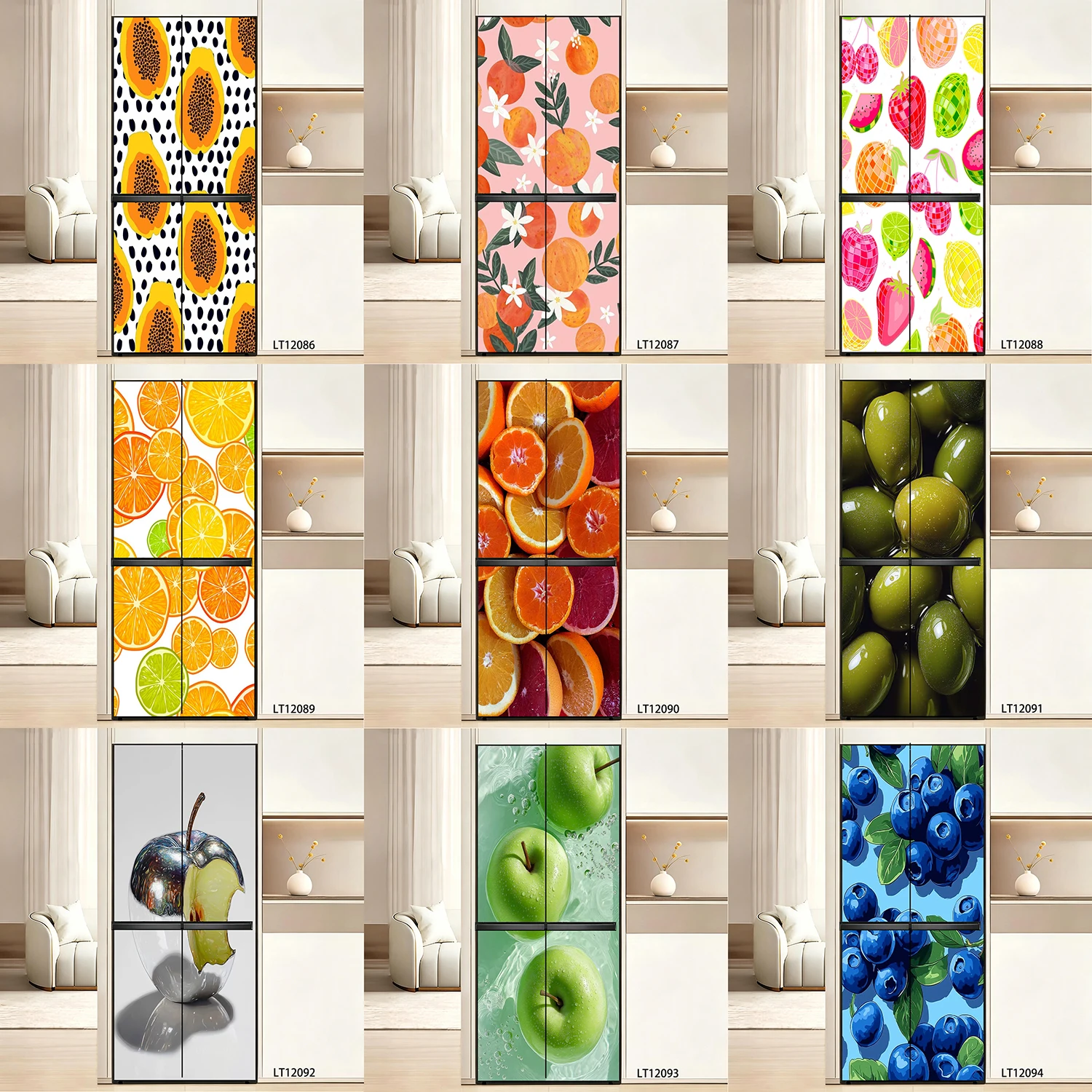 Vibrant Mixed Berry Grapefruit Lemon Coconut Pineapple Pattern Refrigerator Door Sticker Waterproof Self-Adhesive Fridge Decal
Vibrant Mixed Berry Grapefruit Lemon Coconut Pineapple Pattern Refrigerator Door Sticker Waterproof Self-Adhesive Fridge Decal