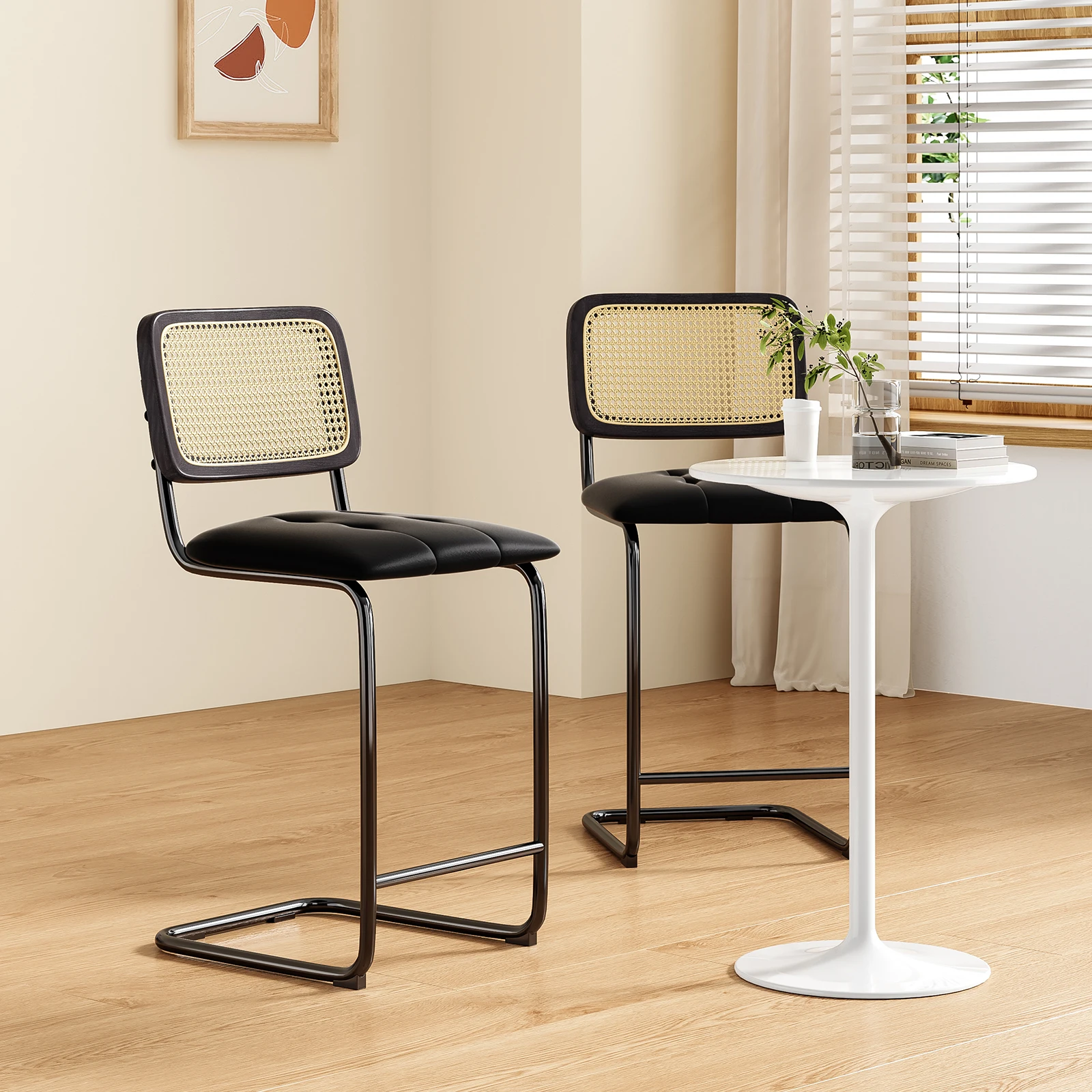 Farini 26 inch Set of 2 Counter Height Bar Stools with Upholstered PU Leather & Rattan Back for Kitchen, Dining, Pub, Living Room
Farini 26 inch Set of 2 Counter Height Bar Stools with Upholstered PU Leather & Rattan Back for Kitchen, Dining, Pub, Living Room