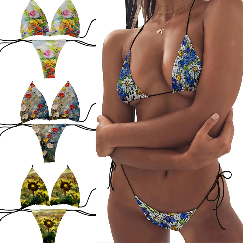 Sexy Women Oil painting Bikini set 3D Printing Fashion New Beach Vacation Novelty Swimwear Lace-up Low-Waist Halter Bikini
Sexy Women Oil painting Bikini set 3D Printing Fashion New Beach Vacation Novelty Swimwear Lace-up Low-Waist Halter Bikini