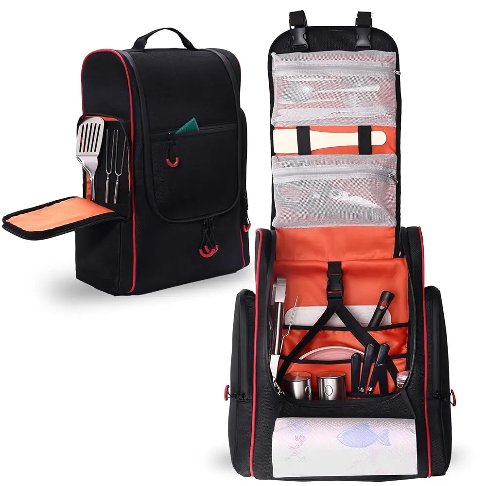 Camping Organizer for Outdoor Kitchen Storage, Large Hanging Cookware Backpack with Paper Towel Holder, Multi Pockets Camp Ut
Camping Organizer for Outdoor Kitchen Storage, Large Hanging Cookware Backpack with Paper Towel Holder, Multi Pockets Camp Ut