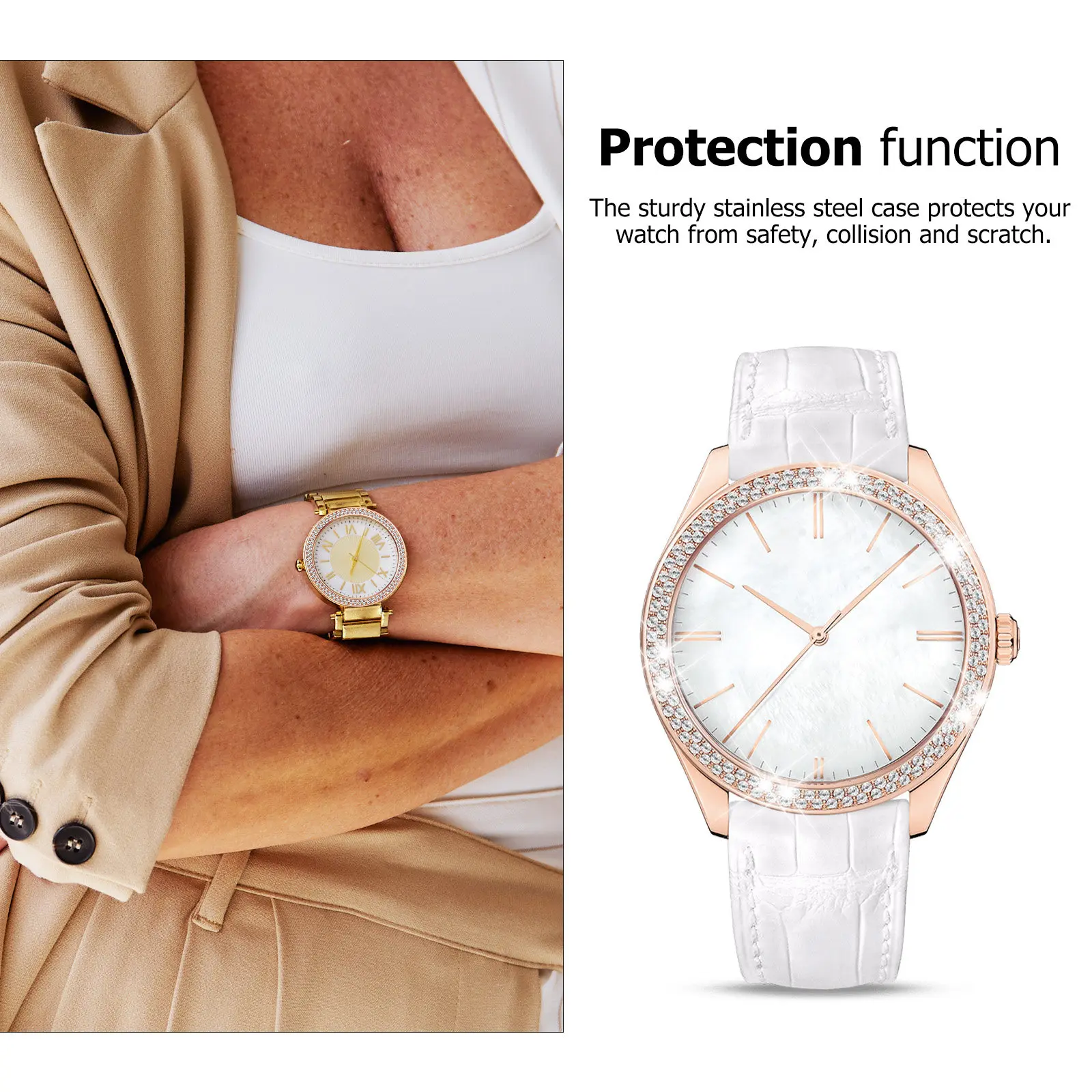 Чехол для часов со стразами, двойное кольцо, блестящий декоративный защитный чехол для 3 часов, элегантный, устойчивый к царапинам
Чехол для часов со стразами, двойное кольцо, блестящий декоративный защитный чехол для 3 часов, элегантный, устойчивый к царапинам