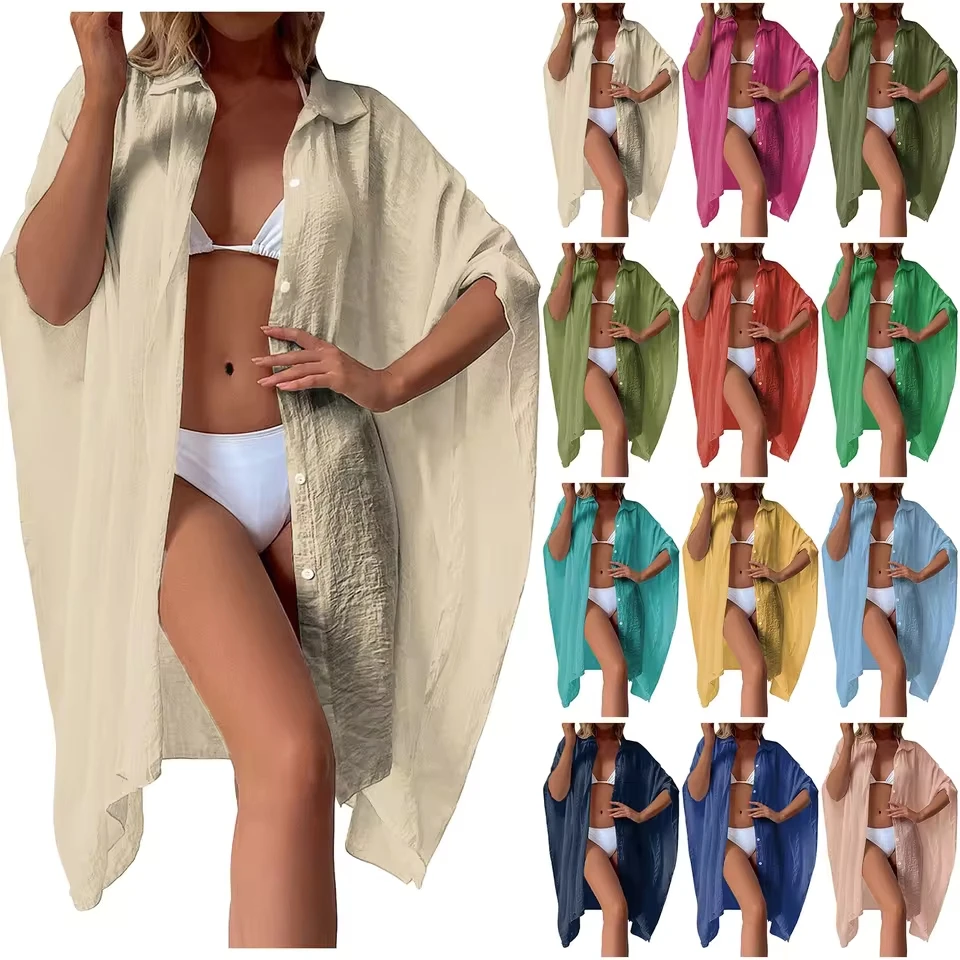 Ladies Summer Solid Slub Cotton Shirt Loose Beach Cardigan Holiday Sunscreen Bikini Smock Swimsuit Sexy Bandage Bathing Suits
Ladies Summer Solid Slub Cotton Shirt Loose Beach Cardigan Holiday Sunscreen Bikini Smock Swimsuit Sexy Bandage Bathing Suits