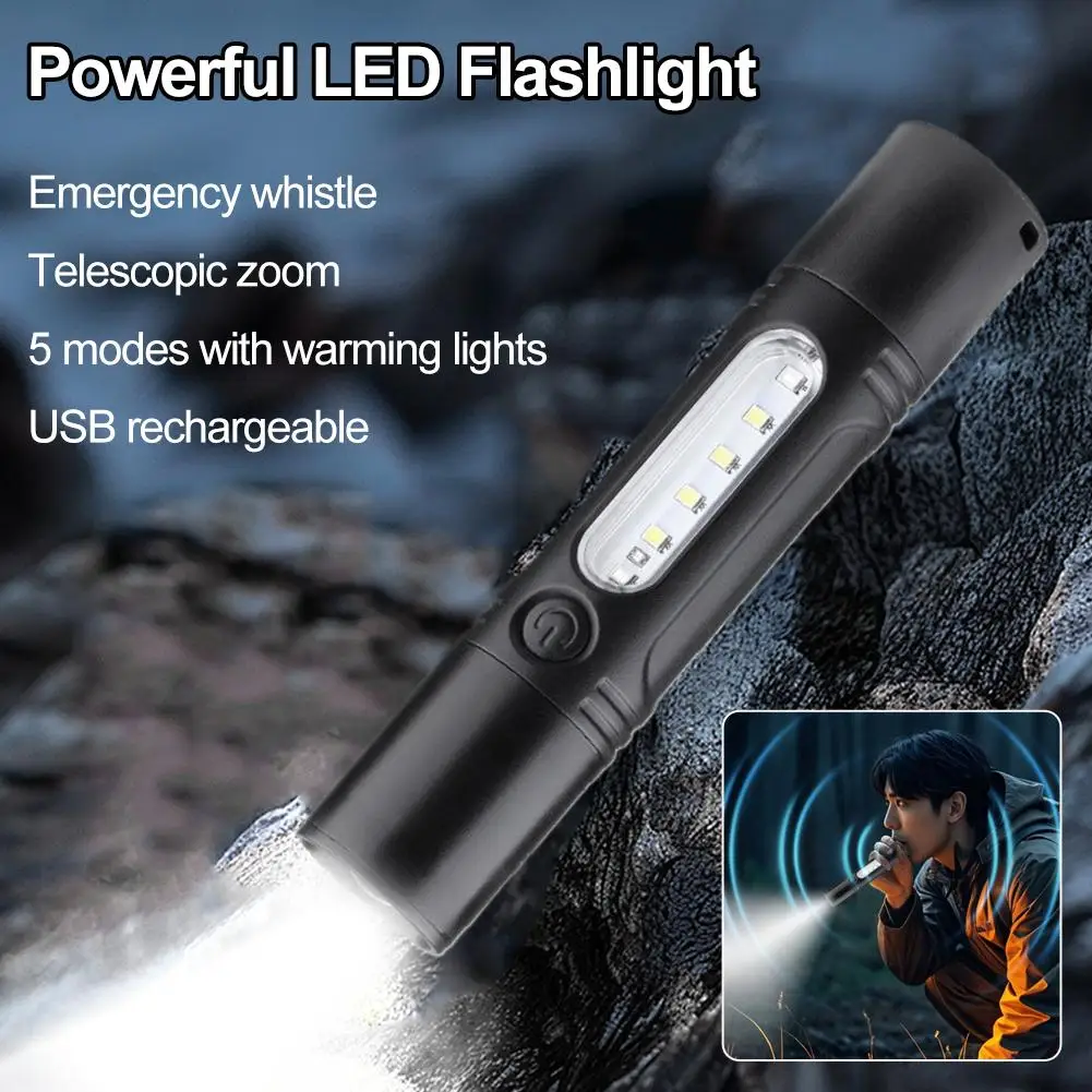 Rechargeable LED Flashlight With Whistle Retractable Zoom Long-Range Outdoor Emergency Flashlight Five-level Dimming
Rechargeable LED Flashlight With Whistle Retractable Zoom Long-Range Outdoor Emergency Flashlight Five-level Dimming
