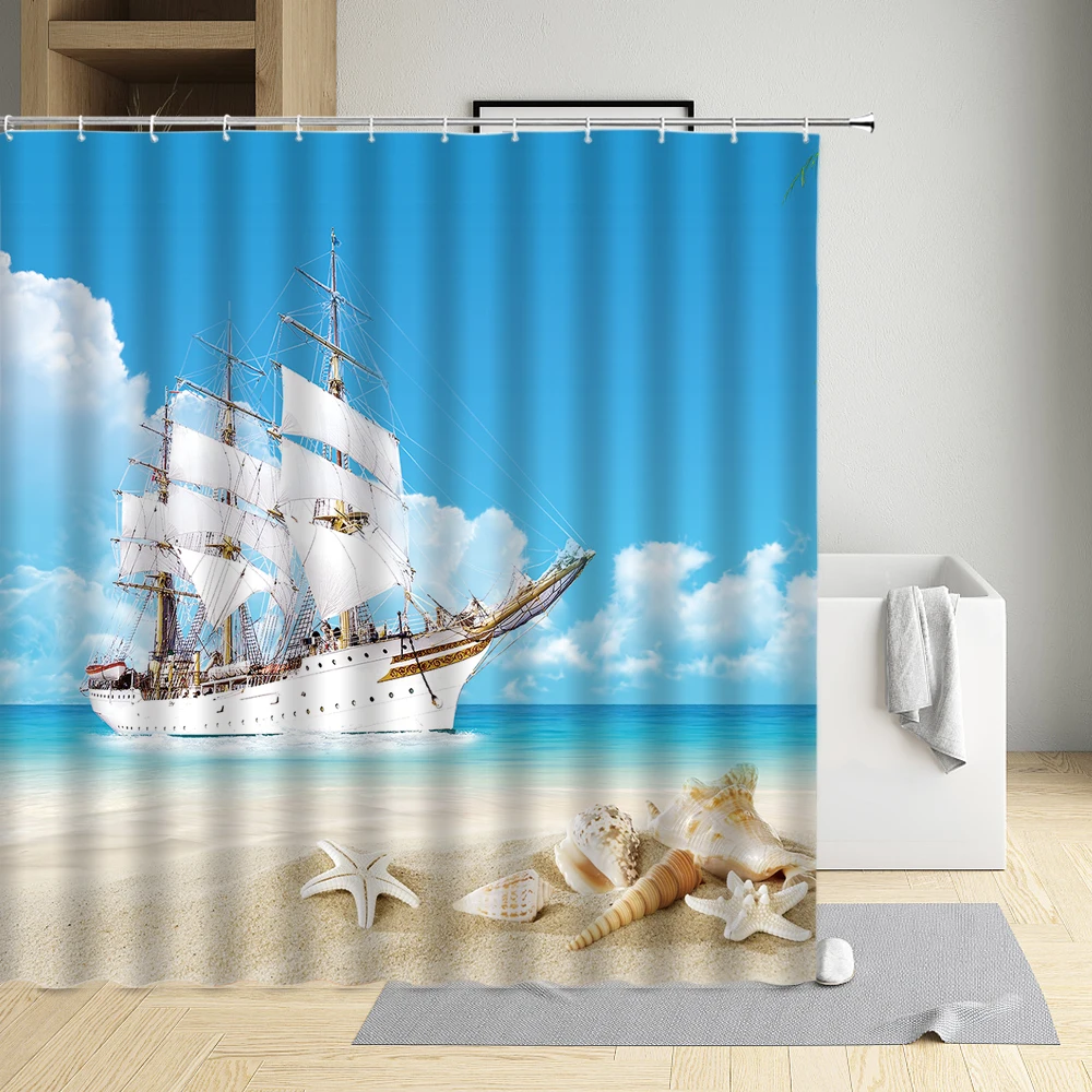 Sailboat Pattern Shower Curtain Beautiful The Ocean White Ship Dolphin Landscape Bath Curtains Bathroom Decor Waterproof Screens
Sailboat Pattern Shower Curtain Beautiful The Ocean White Ship Dolphin Landscape Bath Curtains Bathroom Decor Waterproof Screens