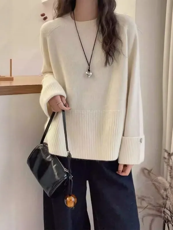 Elegant round Neck Knitwear Women's Inner Wear Sleeve Cuff Roll Soft Lazy Style Top French Style Loose Fit Medium Softness
Elegant round Neck Knitwear Women's Inner Wear Sleeve Cuff Roll Soft Lazy Style Top French Style Loose Fit Medium Softness