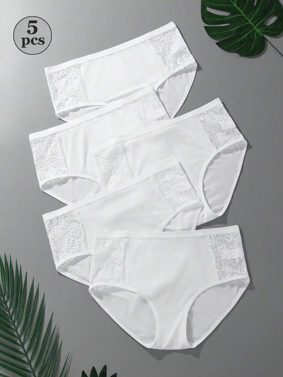 5 Pcs Women Solid Color Lace Spliced Hipster Panties Comfortable Breathable
5 Pcs Women Solid Color Lace Spliced Hipster Panties Comfortable Breathable