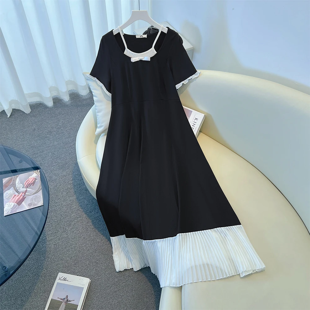 Summer Plus Size Women's Casual Short-Sleeved Dress Black Cotton Long Splicing Dress 2025 New Women's Clothing School Style
Summer Plus Size Women's Casual Short-Sleeved Dress Black Cotton Long Splicing Dress 2025 New Women's Clothing School Style
