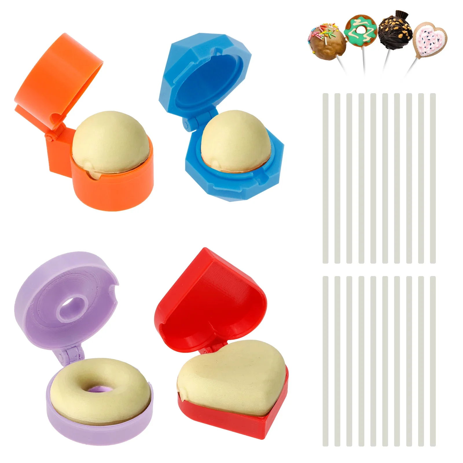4Pcs Cake Pop Mold Set with 20 Sticks Heart/Sphere/Donut/Octagon Shape Plastic Cake Pop Mold Shape Press Baking Tool Supplies
4Pcs Cake Pop Mold Set with 20 Sticks Heart/Sphere/Donut/Octagon Shape Plastic Cake Pop Mold Shape Press Baking Tool Supplies