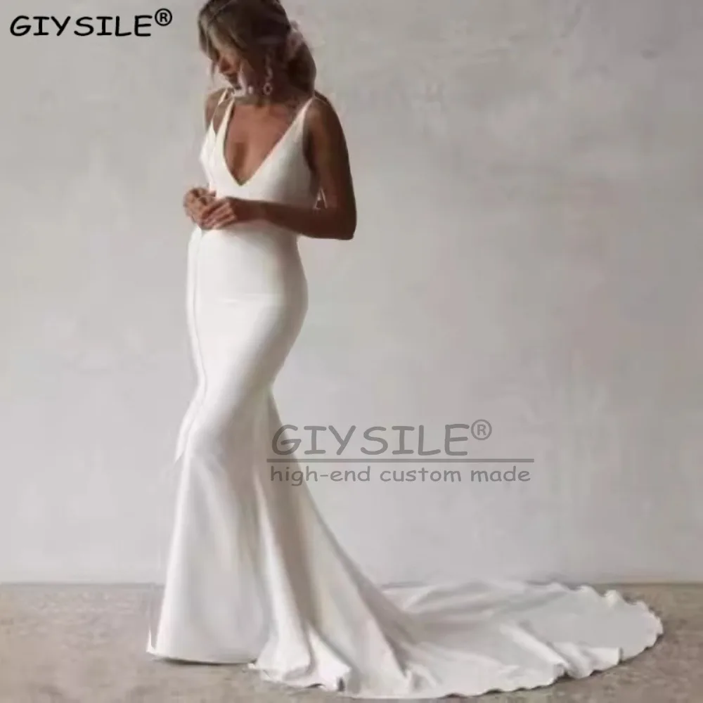 GIYSILE Customized Modern Simple Satin Wedding Dresses V-neck Spaghetti Straps Backless Formal Pleated Bridal Growns Vestidos
GIYSILE Customized Modern Simple Satin Wedding Dresses V-neck Spaghetti Straps Backless Formal Pleated Bridal Growns Vestidos