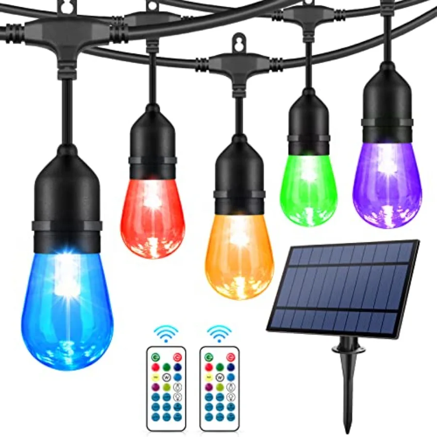 Solar Outdoor RGB String Lights 15+3 Waterproof Shatterproof LED Bulbs Dimmable Patio String Lights with Remote Commercial Sola
Solar Outdoor RGB String Lights 15+3 Waterproof Shatterproof LED Bulbs Dimmable Patio String Lights with Remote Commercial Sola