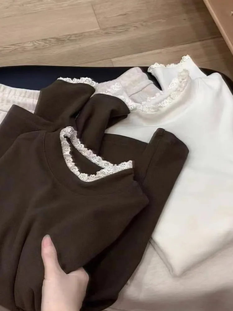 Lace Trim Knitted Long Sve Comfortable Women's Sweater Korean Sle Inner Wear Poet Comfortable Faion Autumn New Arrival
Lace Trim Knitted Long Sve Comfortable Women's Sweater Korean Sle Inner Wear Poet Comfortable Faion Autumn New Arrival