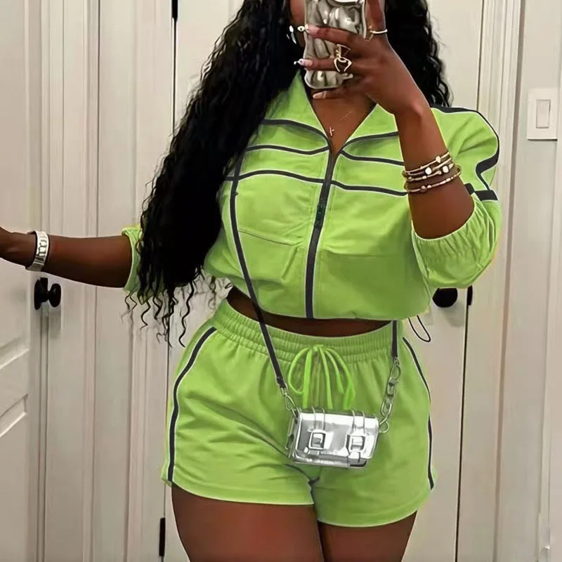 Active Wear Striped Casual Tracksuit Woman Two Piece Set Sporty Fitness Zipper Jacket Top and Shorts Running Workout Outfits
Active Wear Striped Casual Tracksuit Woman Two Piece Set Sporty Fitness Zipper Jacket Top and Shorts Running Workout Outfits