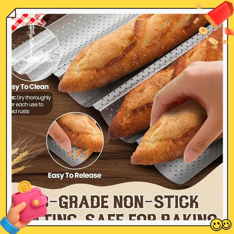 A89Q-Bread Pan, перфорированная сковорода премиум-класса с антипригарным покрытием для выпечки французского хлеба, противень с 4 буханками, итальянский хлеб, для выпечки
A89Q-Bread Pan, перфорированная сковорода премиум-класса с антипригарным покрытием для выпечки французского хлеба, противень с 4 буханками, итальянский хлеб, для выпечки