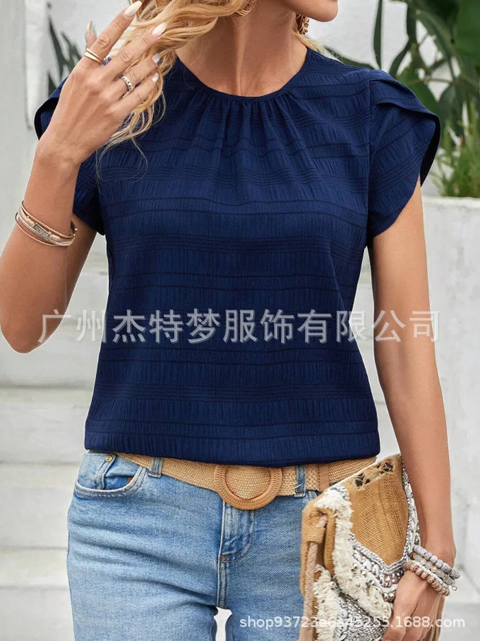 Women's Summer Short Sleeve Shirts Fashion Loose Round Neck Petal Sleeve Tops Solid Color Elegant Women Casual Blouses 2025 New
Women's Summer Short Sleeve Shirts Fashion Loose Round Neck Petal Sleeve Tops Solid Color Elegant Women Casual Blouses 2025 New