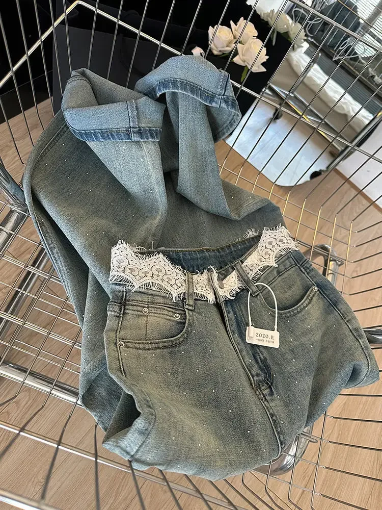 Lace Waist Small Rhinestone Design Jeans for Women 2024 Summer New High Waist Straight Loose-Fitting Wide-Leg Trousers XT1187
Lace Waist Small Rhinestone Design Jeans for Women 2024 Summer New High Waist Straight Loose-Fitting Wide-Leg Trousers XT1187