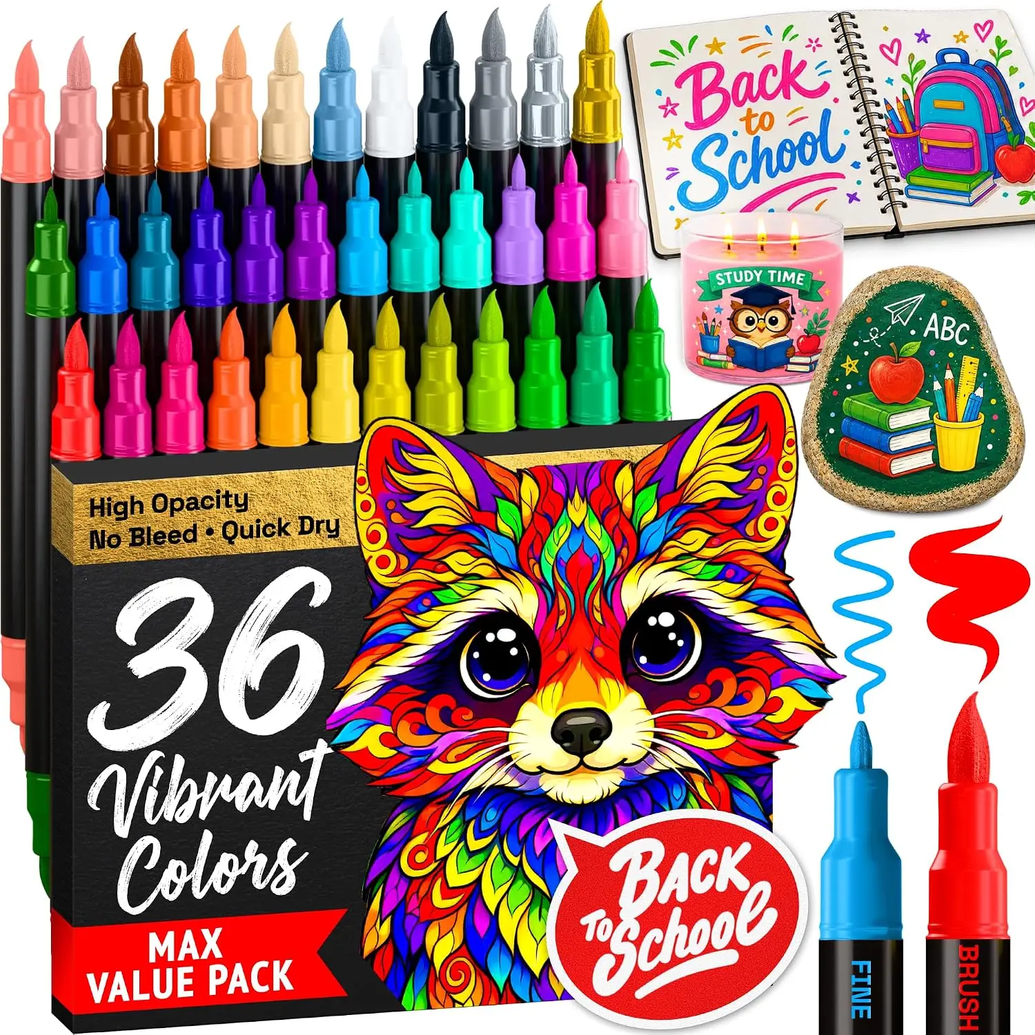 36 Acrylic Paint Markers Dual Tip Brush & Fine - Water Based Paint Pens for Rock, Glass, Wood, Canvas, Fabric - Art Supplies for Adults Teens Kids Classroom
36 Acrylic Paint Markers Dual Tip Brush & Fine - Water Based Paint Pens for Rock, Glass, Wood, Canvas, Fabric - Art Supplies for Adults Teens Kids Classroom