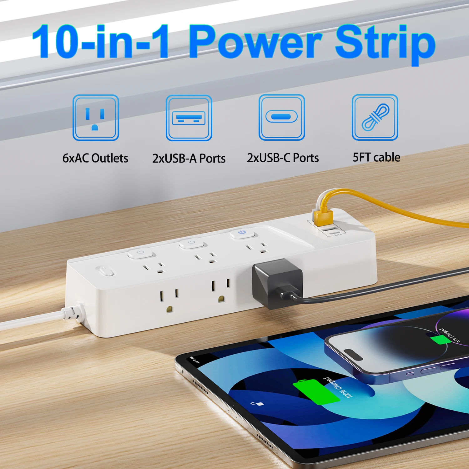 Ультратонкая розетка 10-в-1, 6AC+4USB, быстрая зарядка, независимый выключатель, защита от перенапряжения, настенное крепление
Ультратонкая розетка 10-в-1, 6AC+4USB, быстрая зарядка, независимый выключатель, защита от перенапряжения, настенное крепление