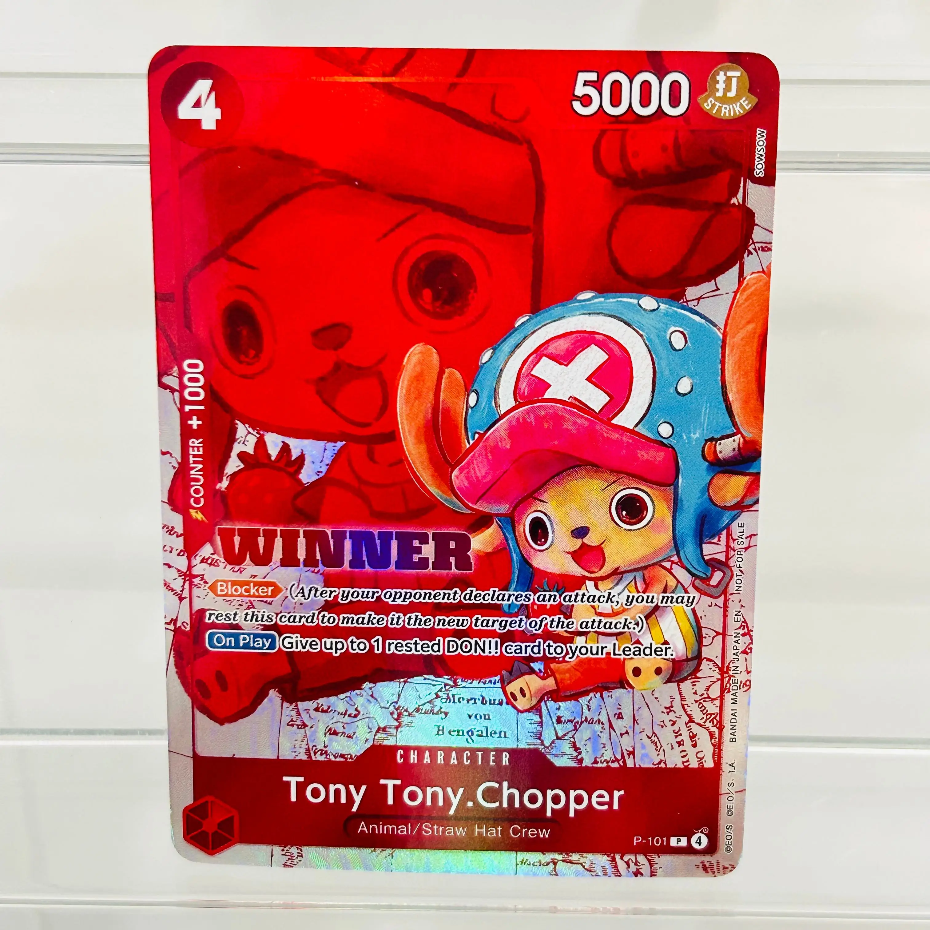 One Piece Tony Tony.Chopper P-101 English Winner Card with Holographic Texture DIY Premium Anime Collection Card
One Piece Tony Tony.Chopper P-101 English Winner Card with Holographic Texture DIY Premium Anime Collection Card