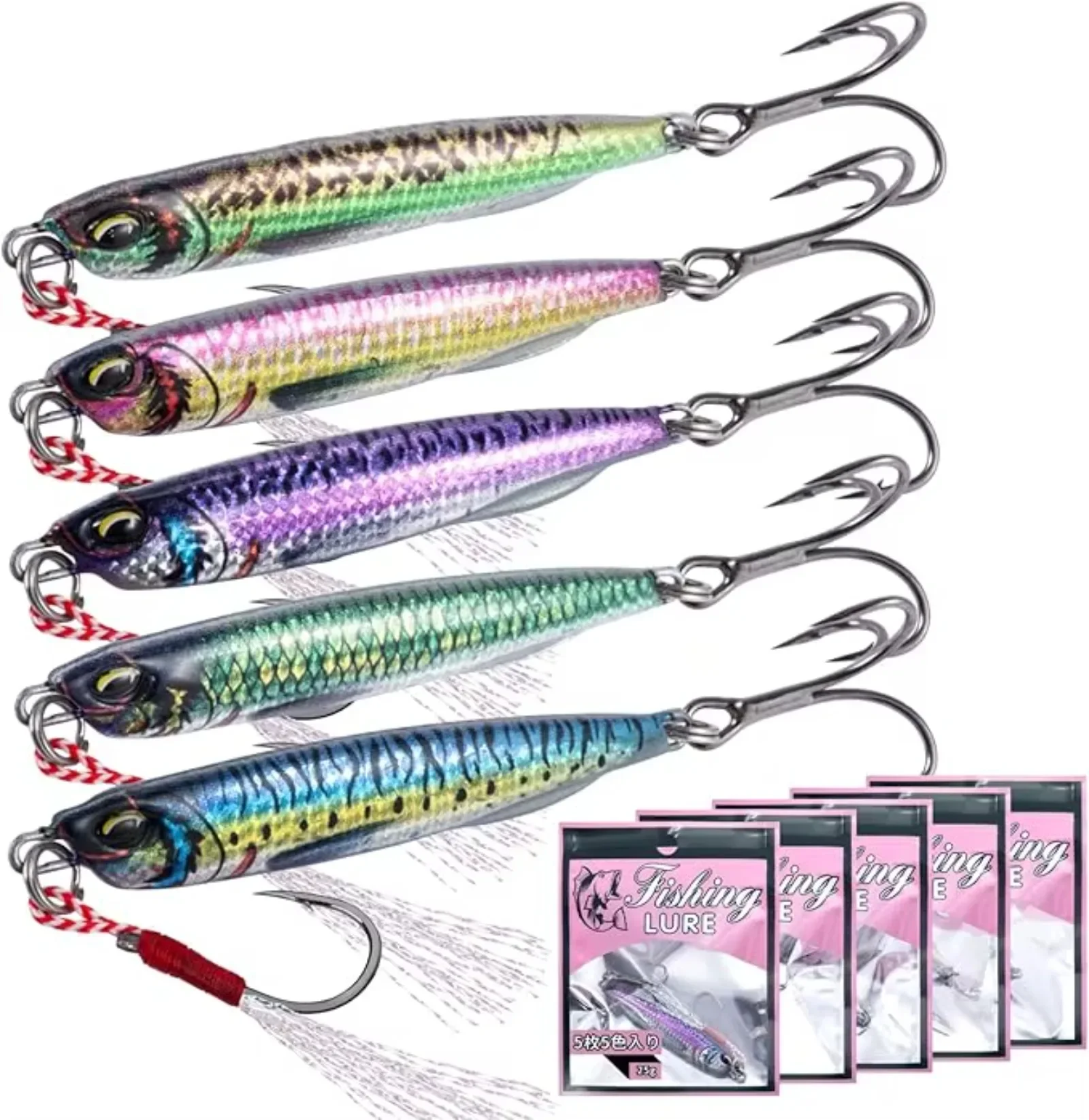 Goture 5pcs/Set Metal Jig Lure 20g 25g 30g Spinner Sinking 3D Eye Colo Jigging Bait with Hooks for Sea Bass Sea Fishing Lure
Goture 5pcs/Set Metal Jig Lure 20g 25g 30g Spinner Sinking 3D Eye Colo Jigging Bait with Hooks for Sea Bass Sea Fishing Lure