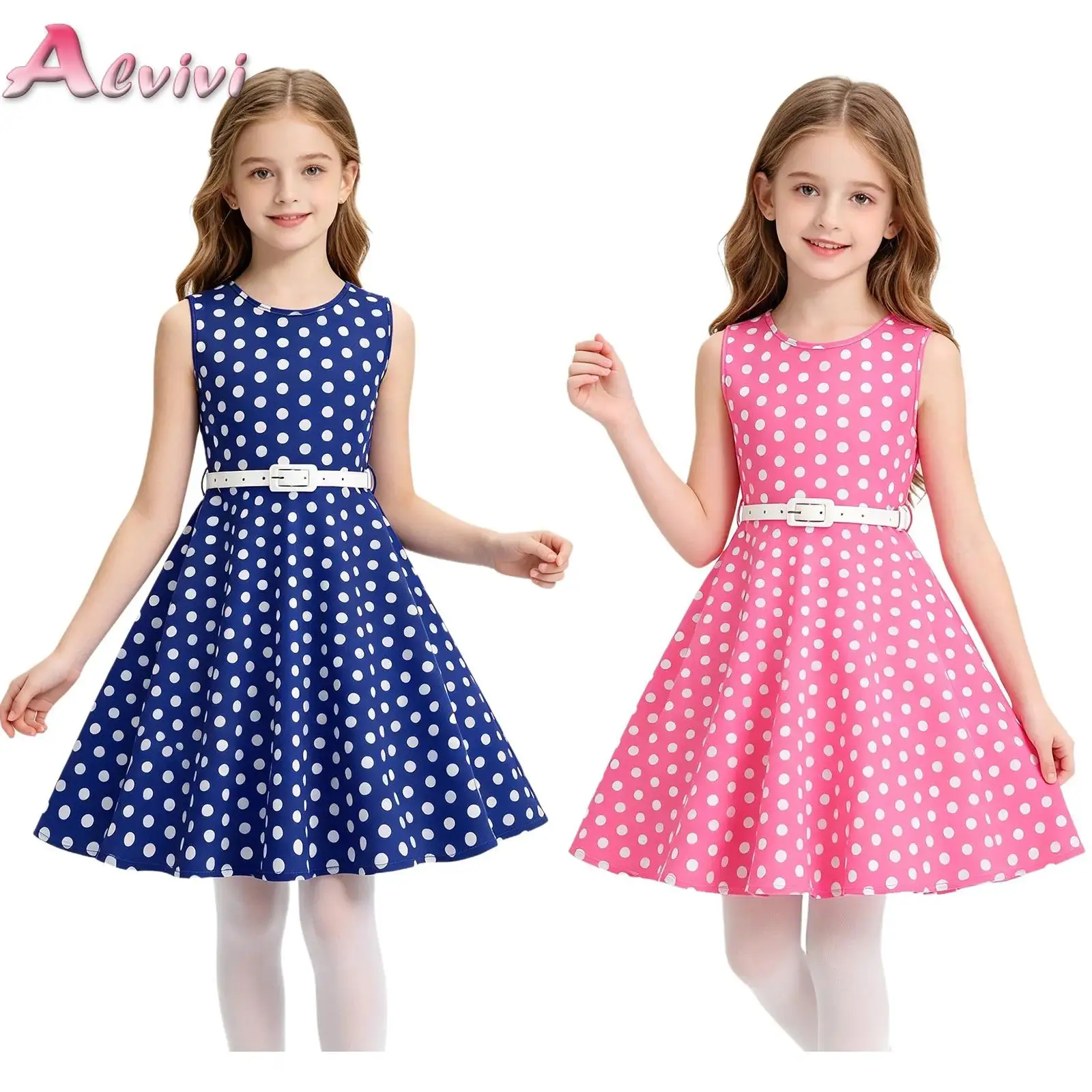 Kids Girls Vintage Polka Dot Sundress with Waist Belt Sleeveless A-line Swing Dress Countryside Tank Dress for Vacation Casual
Kids Girls Vintage Polka Dot Sundress with Waist Belt Sleeveless A-line Swing Dress Countryside Tank Dress for Vacation Casual