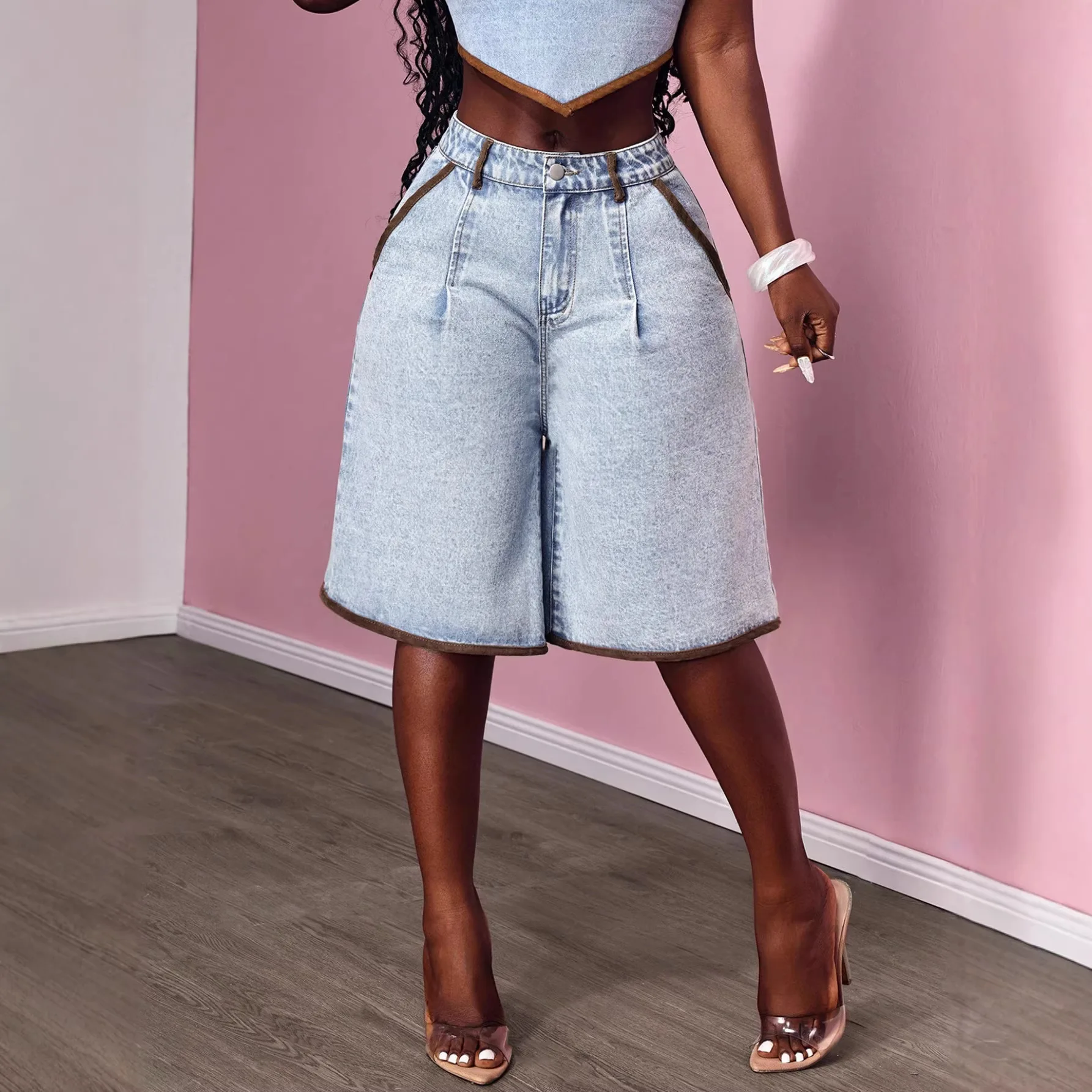 American Retro Washed Light Denim Wide Leg Short Pants Loose Fit High Waist Cotton Stretch Jeans Loose Elastic Summer God Pants
American Retro Washed Light Denim Wide Leg Short Pants Loose Fit High Waist Cotton Stretch Jeans Loose Elastic Summer God Pants