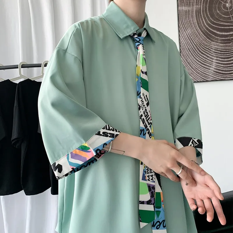 Summer Ice Silk Men's Shirt Thin Short Sleeve Loose Fit Fashionable Hong Kong Style Japanese Collar Contrast Color Tie Loose ...
Summer Ice Silk Men's Shirt Thin Short Sleeve Loose Fit Fashionable Hong Kong Style Japanese Collar Contrast Color Tie Loose ...