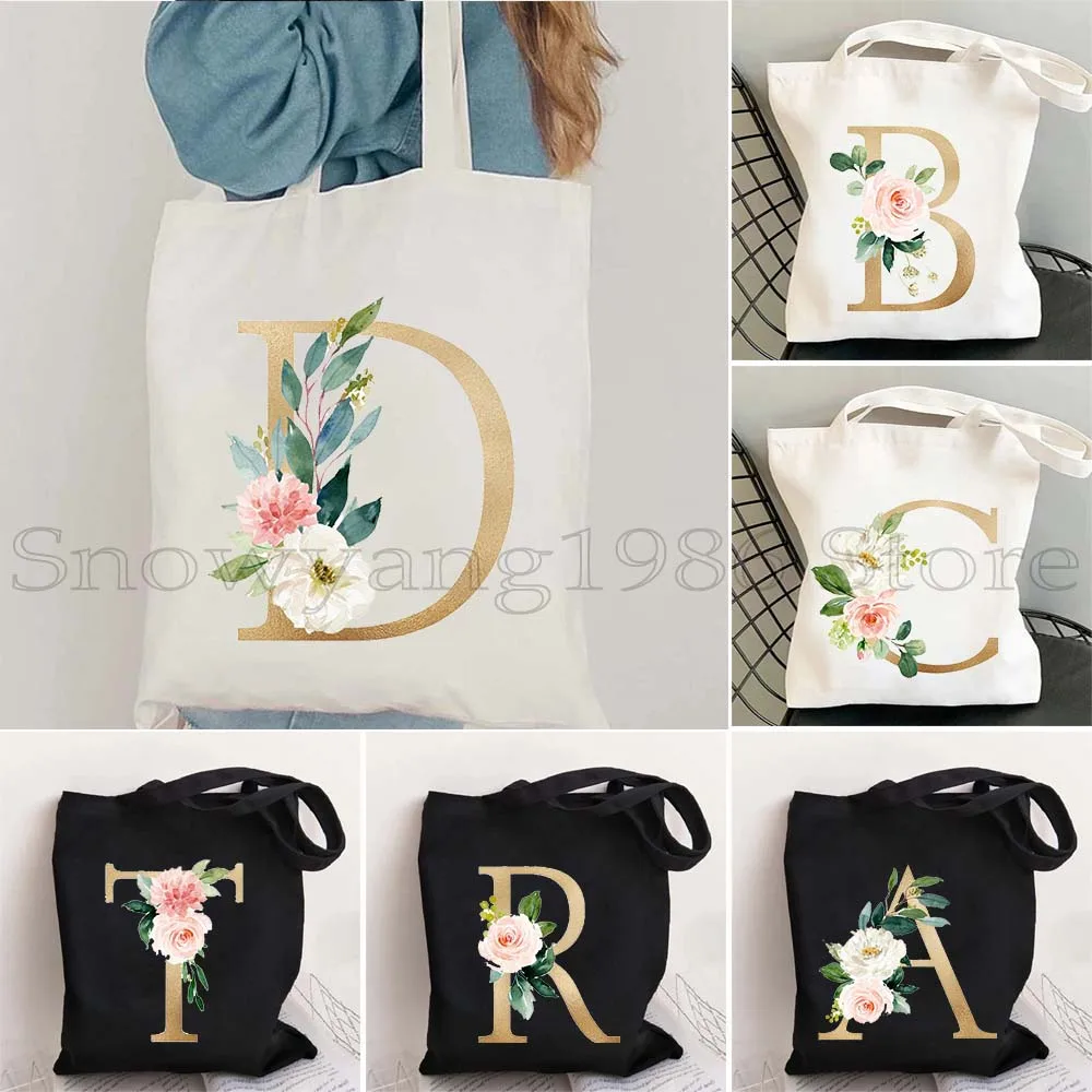 Flower Initial Letter A to Z Floral Monogram Floral Gold Letters Cute Birthday Gifts Canvas Shoulder Tote Bag Shopper Handbag
Flower Initial Letter A to Z Floral Monogram Floral Gold Letters Cute Birthday Gifts Canvas Shoulder Tote Bag Shopper Handbag