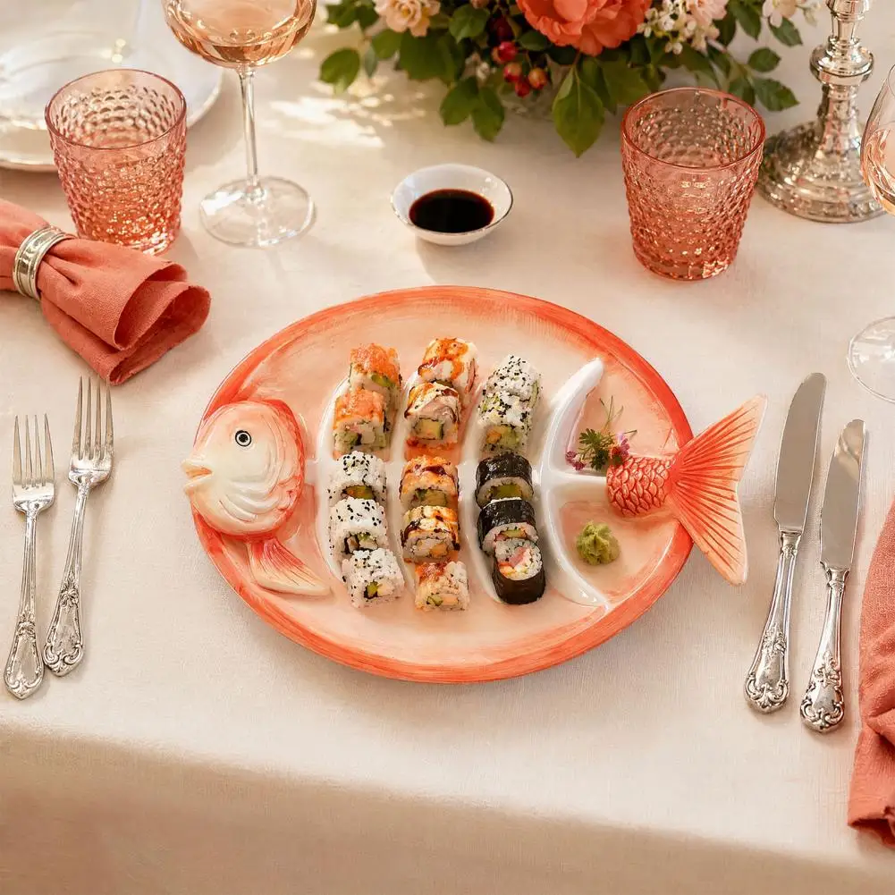Ceramic Sushi Dish Fish Shaped Ceramic Dumpling Plate with Sauce Grooves Sushi Serving Tray for Appetizers Multifunctional Party
Ceramic Sushi Dish Fish Shaped Ceramic Dumpling Plate with Sauce Grooves Sushi Serving Tray for Appetizers Multifunctional Party