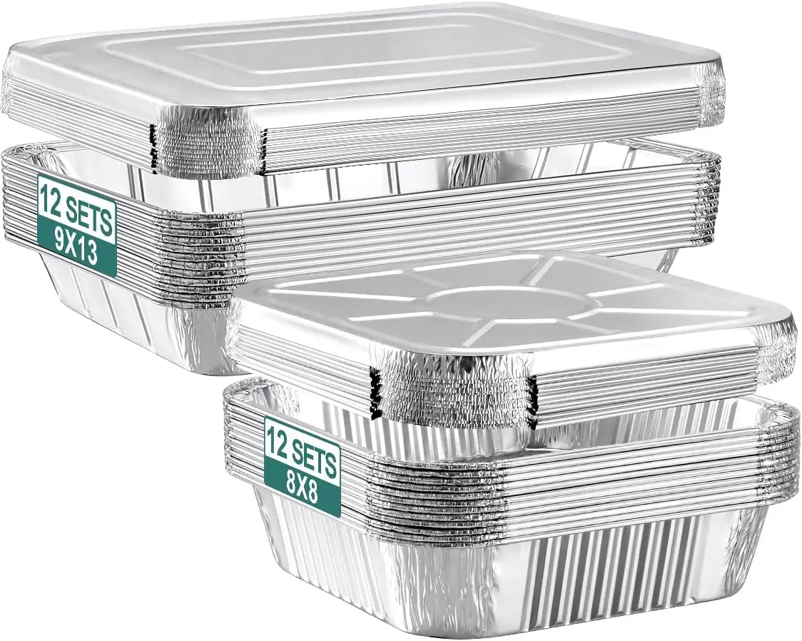 24 Pack Disposable Aluminum Pans with Lids: 12 Large 9x13 & 12 Small 8x8 Foil Baking Trays for Meal Prep, Cooking, Roasting
24 Pack Disposable Aluminum Pans with Lids: 12 Large 9x13 & 12 Small 8x8 Foil Baking Trays for Meal Prep, Cooking, Roasting