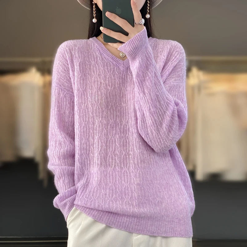 100% pure wool women's V-neck pullover sweater knitted leisure worsted solid color slim fashion long sleeve top
100% pure wool women's V-neck pullover sweater knitted leisure worsted solid color slim fashion long sleeve top