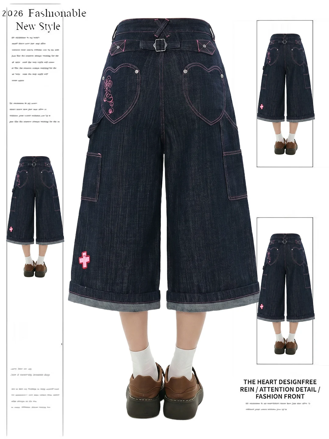 Retro American Deep Blue Button down Denim Shorts Women's Summer New Pink Design Sewing Thread Seven-Foot Pants Casual Wear
Retro American Deep Blue Button down Denim Shorts Women's Summer New Pink Design Sewing Thread Seven-Foot Pants Casual Wear